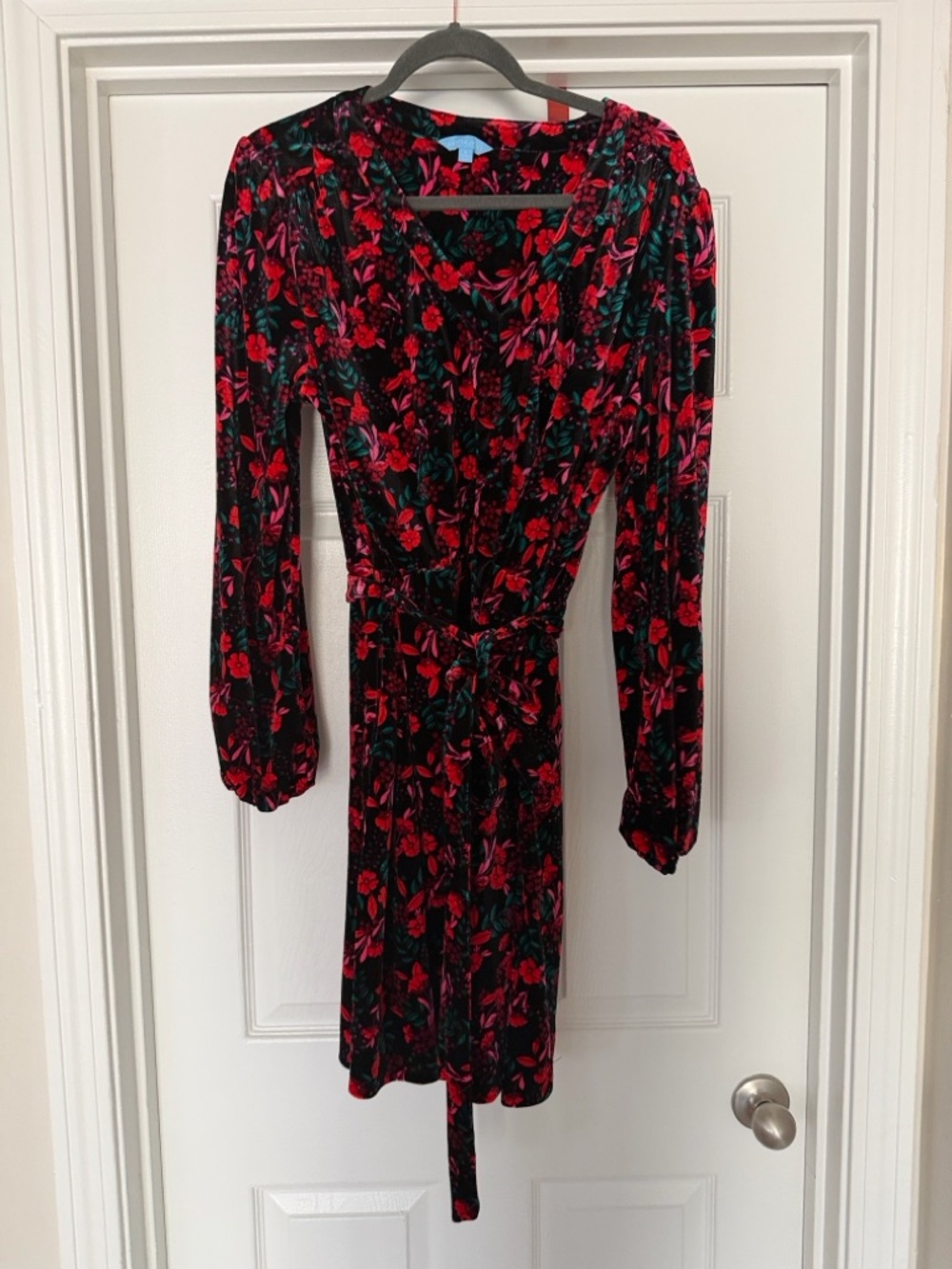 Draper James Black Dress with Red Floral Pattern Long Sleeve - Picture 2 of 4